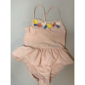Baby Girl Swimsuit 24M Pink Peplum One Piece Flower Appliqué Bathing Suit